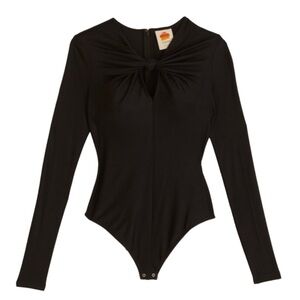 FARM Rio Black Long-Sleeve Knot Bodysuit